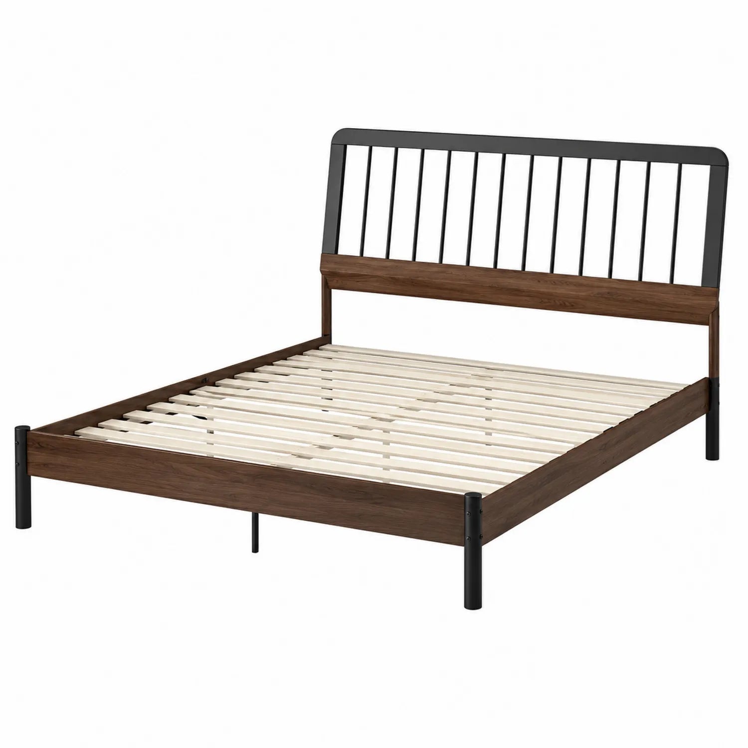 Cama de matrimonio de metal y madera 200x160 cm marrón/negro