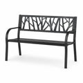 Banco de metal negro con respaldo decorativo exterior 127x60x85 cm