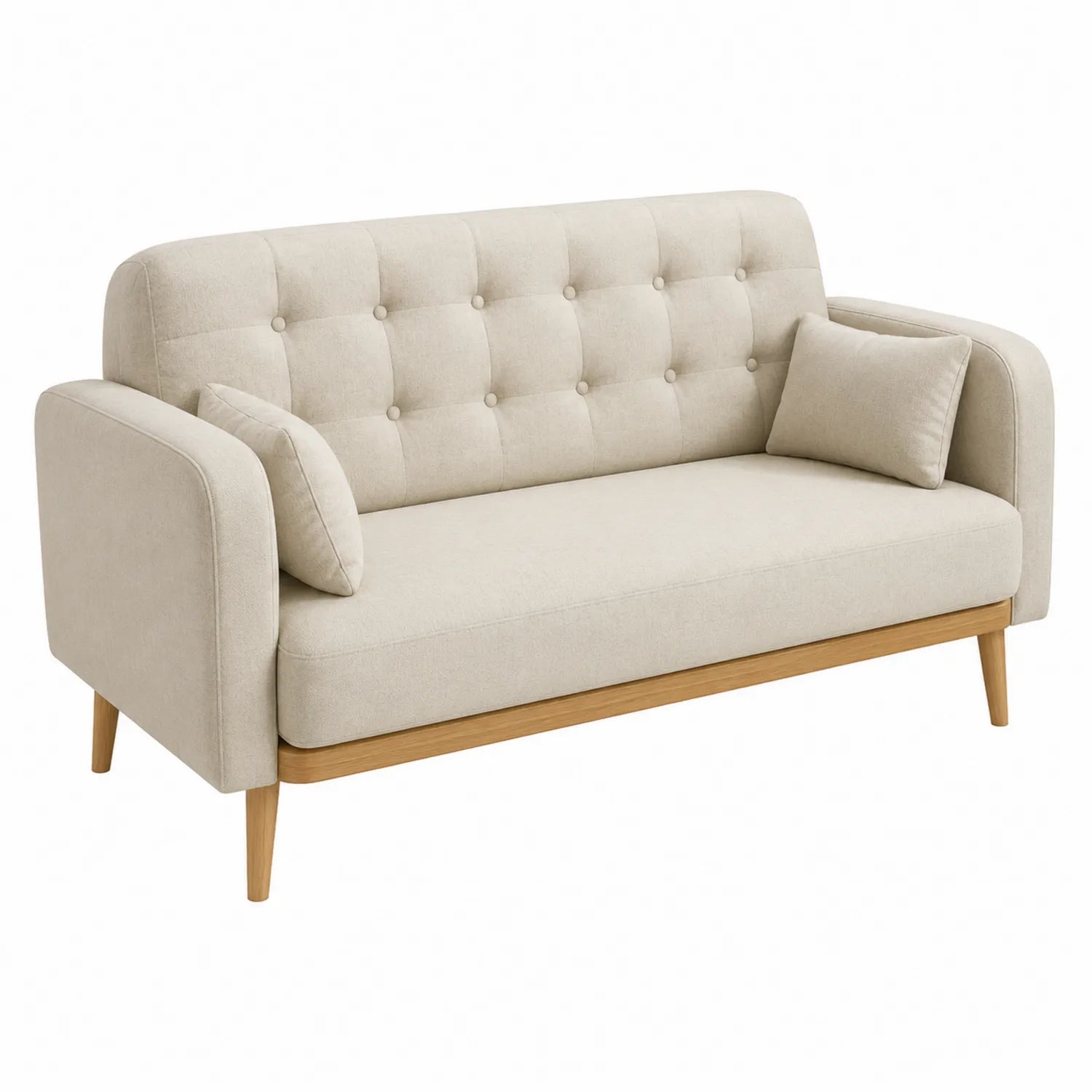 Sofá de 2 plazas con tapizado de poliéster beige y base de madera