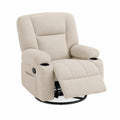 Sillón reclinable de poliéster beis con portavasos 90x80x105 cm