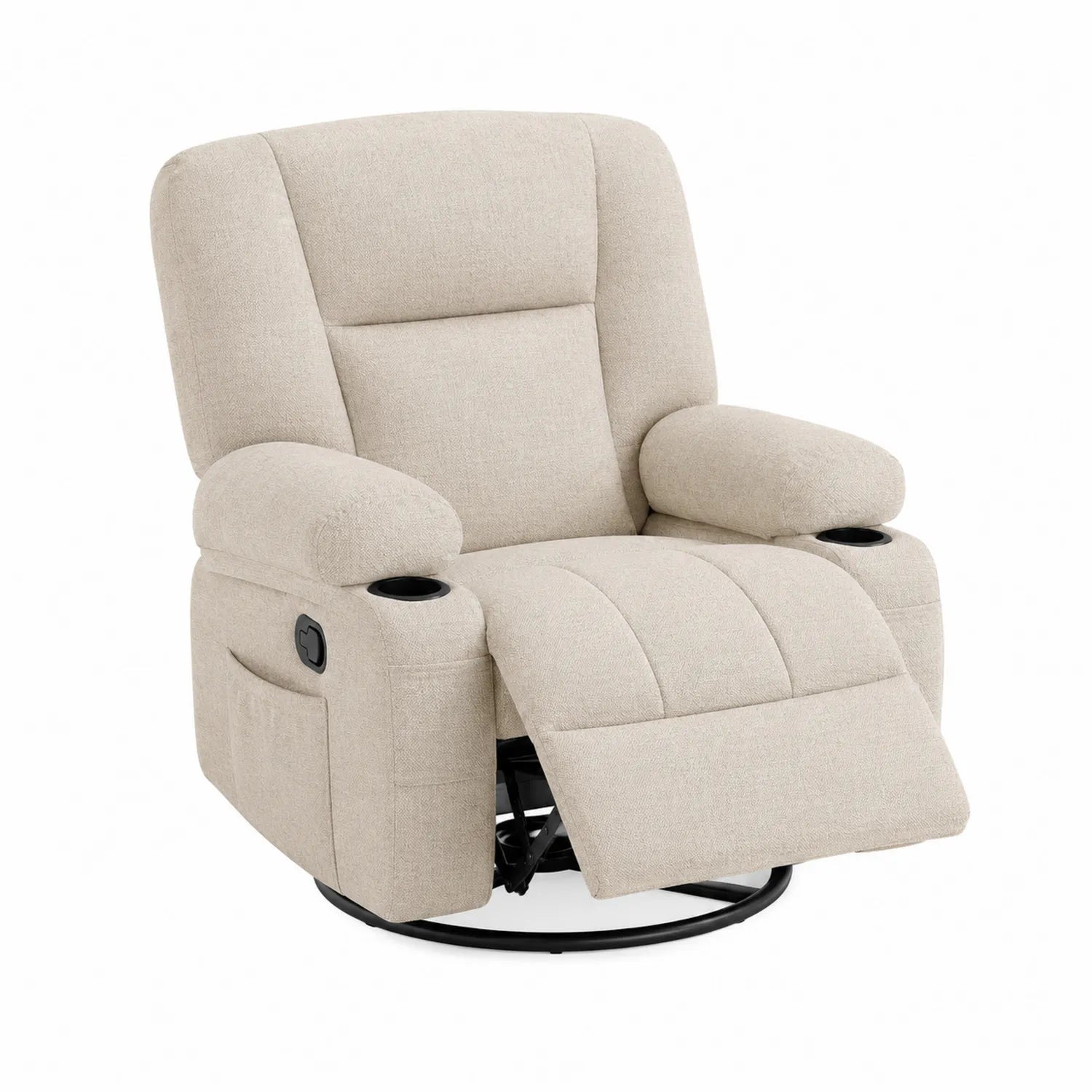 Sillón reclinable de poliéster beis con portavasos 90x80x105 cm