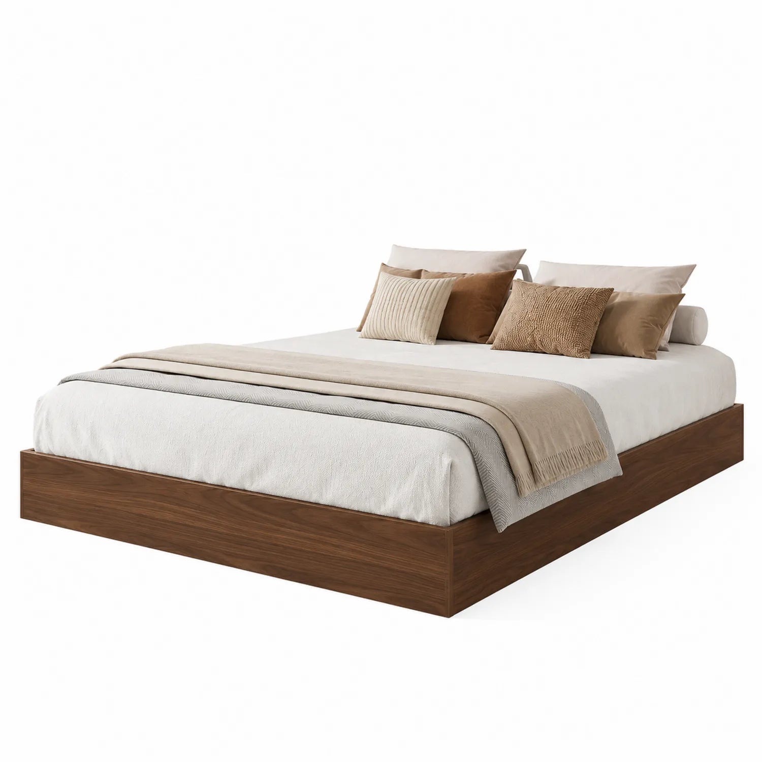 Cama de Madera de Nogal con Colchón y Almohadas