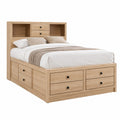 Cama de Madera con Almacenamiento y Cabecero con Cajones de Roble