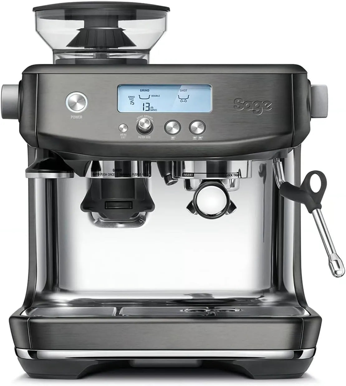 Koffiemachine, roestvrijstalen behuizing, Sage The Barista Pro, Koffiezetapparaat voor Bonen, Zwart roestvrij staal