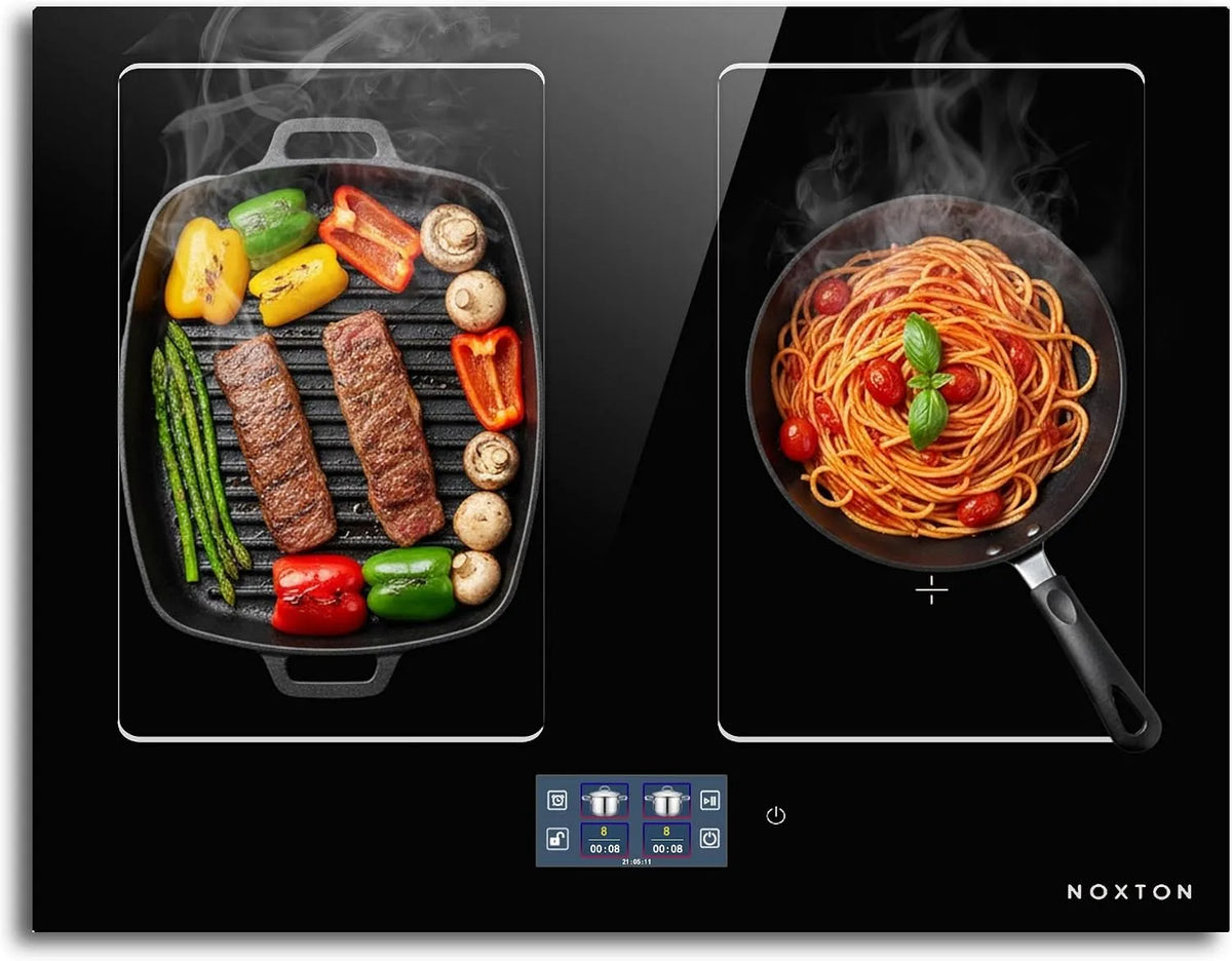 Inductiekookplaat, 240 V, 7200 W, 60 cm, 9 niveaus, timer, NOXTON