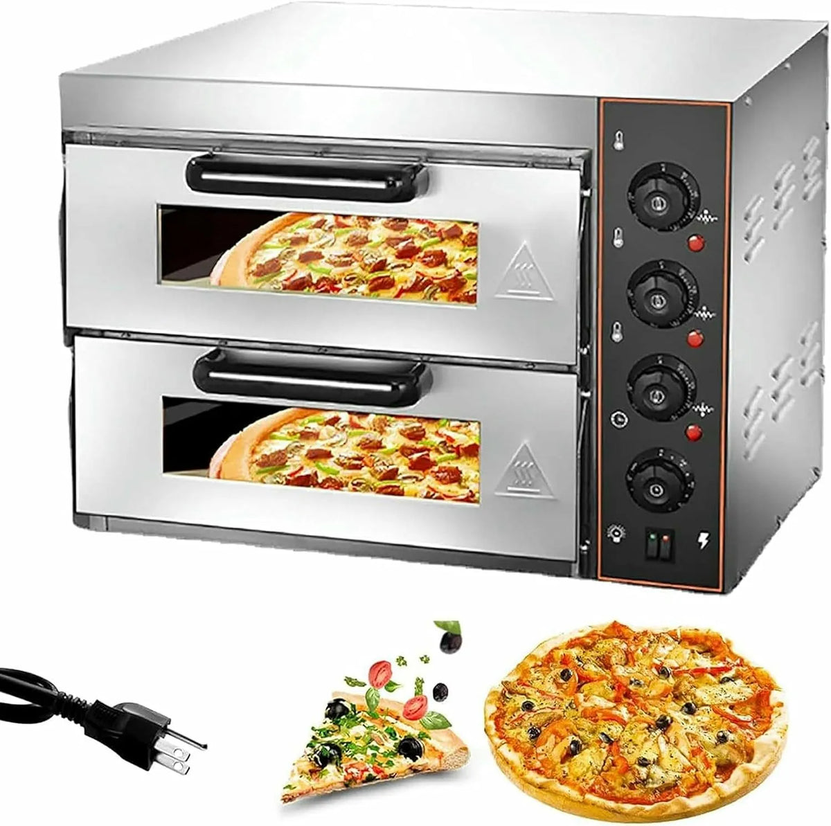 Pizzaoven, roestvrijstalen behuizing, timer, Commerciële Pizza Oven, Dubbele Laag Elektrische Oven, 40cm Roestvrij Staal Broodrooster