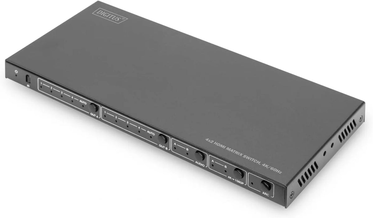 DS-55509 4K/60, 60 Hz, 3,5mm, DIGITUS HDMI Matrix Switch 4x2-4 In 2 Uit, HDCP 2.2/1.4 & HDMI 2.0, Dolby Vision, EDID switch, Toslink S/PDIF, HDR10
