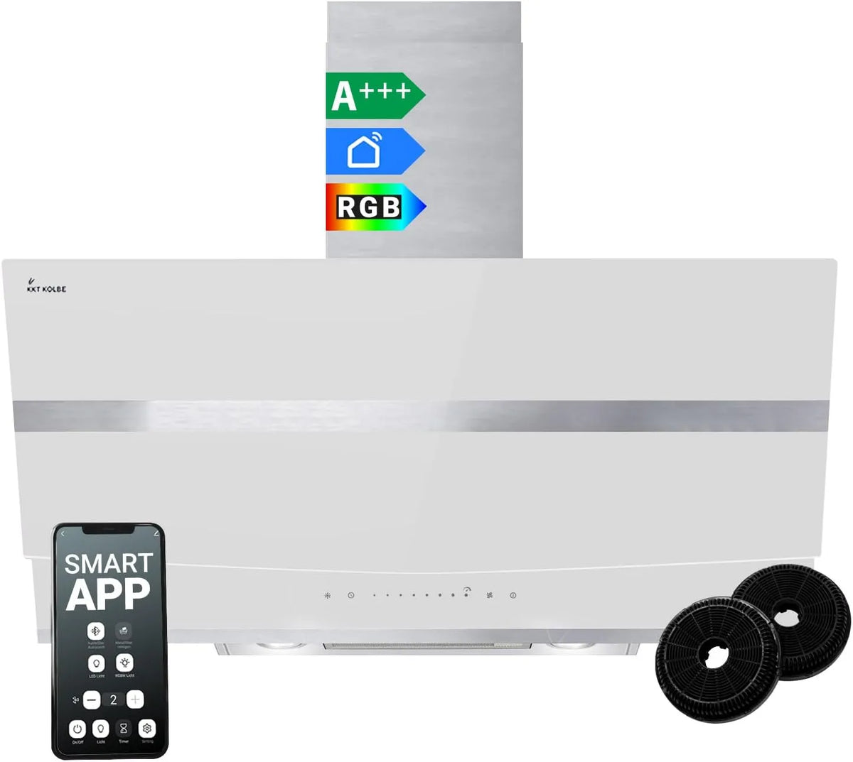 HERMES9005WM afzuigkap, 90 cm, roestvrijstalen behuizing, wifi-bediening, touchbediening, automatische werking, Muur met stahoogte, roestvrij staal