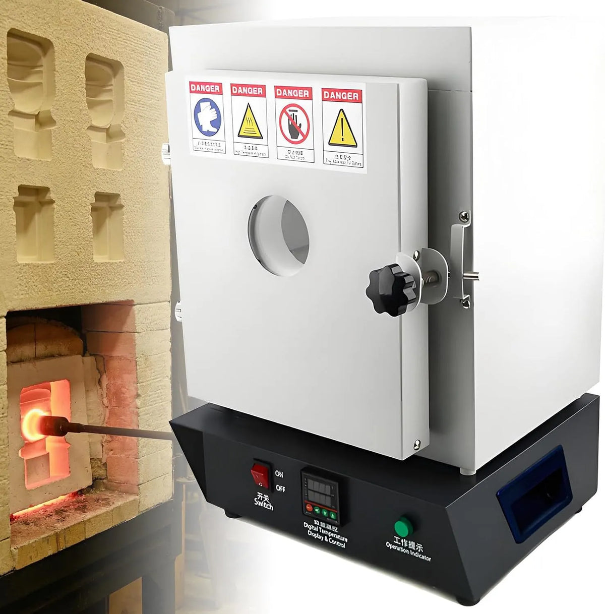 Elektrische oven, 1750W, 15×15×20cm, Binnenkamer 15×15×20cm, Compacte Tafeloven 1750W, Moffeloven voor Het Maken Van Sieraden