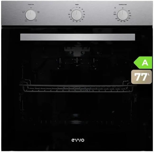 H10 elektrische oven, 2.800 W, 4 programma's, roestvrijstalen behuizing, timer, grillfunctie, EVVO Elektrische inbouwoven, driedubbele glazen deur