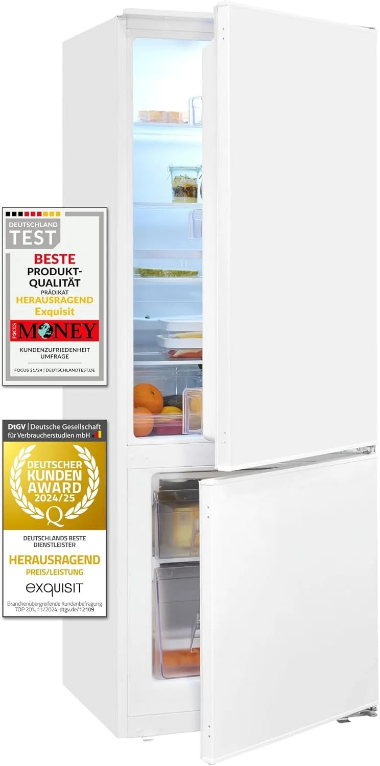 Exquisit EKGC225-40-E-080E koel-vriescombinatie, 212 L, 145 cm, Inbouw wit, Netto inhoud: 212 L, 4-sterren vriezen, sleepdeur montage