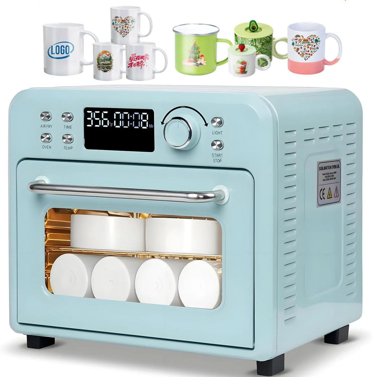 Elektrische oven, 1400 W, digitaal display, heteluchtfunctie, draagbare heteluchtoven van 16/30 liter, mokken en flessen. 16L