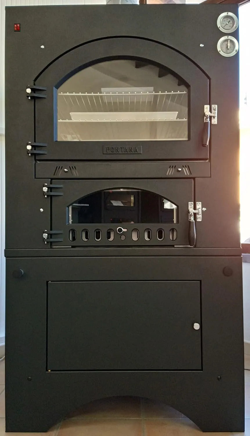 QV Houtoven met fontein, 65 cm, 80 x 65 cm, voor inbouw, voor indirect koken, compleet met wagen