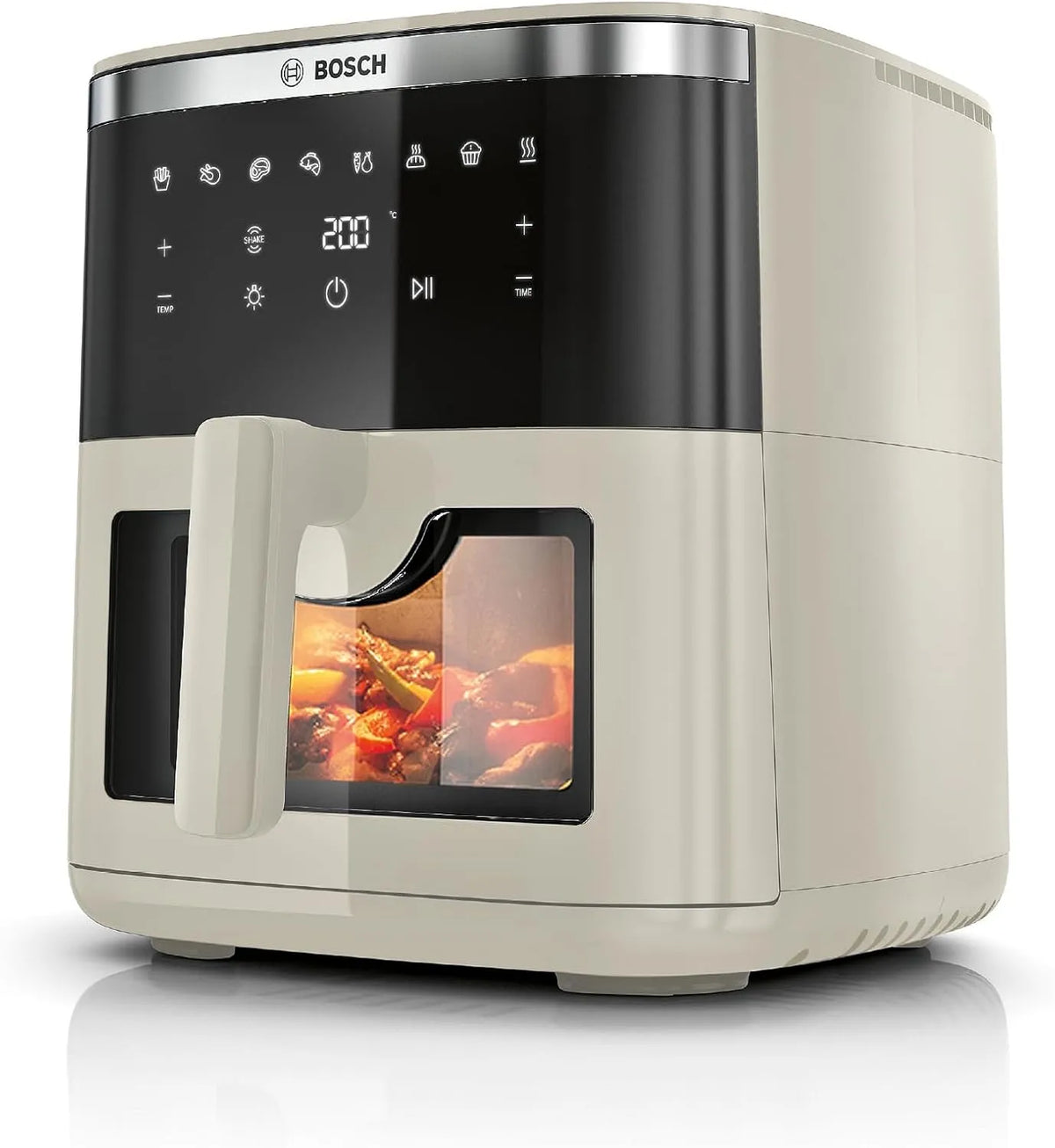Bosch MAF671C0 airfryer, 7.2 L, Air Fryer Serie 6, 7 Voorgeprogrammeerde instellingen, Verlicht Kijkvenster, Tot 65% Sneller Koken, Satijn Beige
