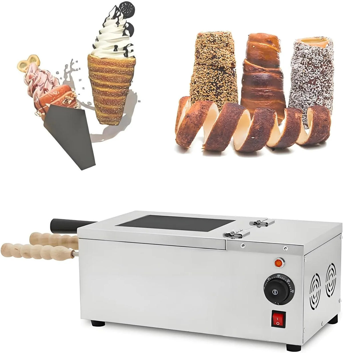 Elektrische oven, 1600w, Kegelvormige Broodjes 1600w, Commerciële Schoorsteencake Oven, voor Thuisgebruik, Foodtrucks Feestsnacks