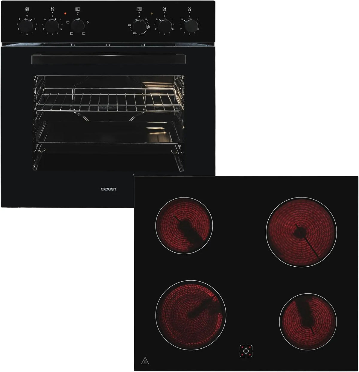 Exquisit EHE246-020 keramische kookplaat, 59,0 l, 60 cm, Kookset -Set zwart, Energie-efficiëntieklasse A