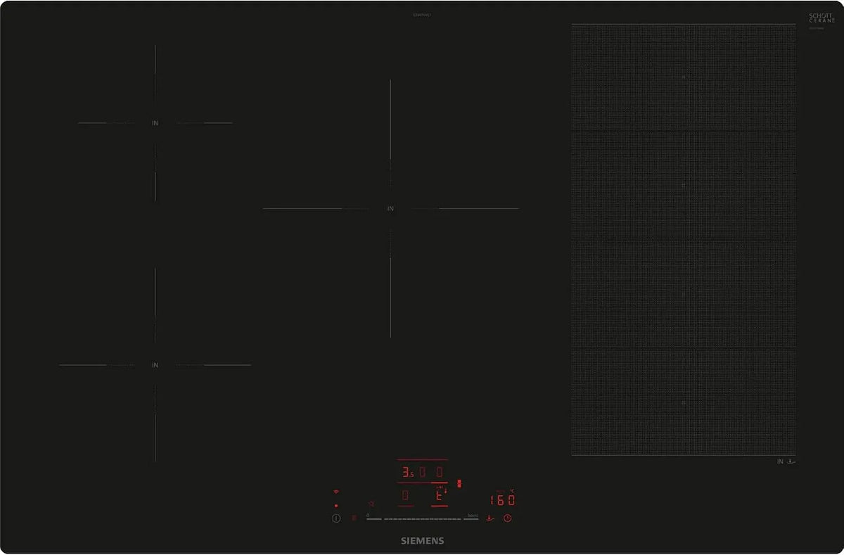 Siemens EX801HVC1E inductiekookplaat, 80 cm, slimme, touchSlider-bediening, flexibele en intelligente kookzones, powerBoost voor sneller koken
