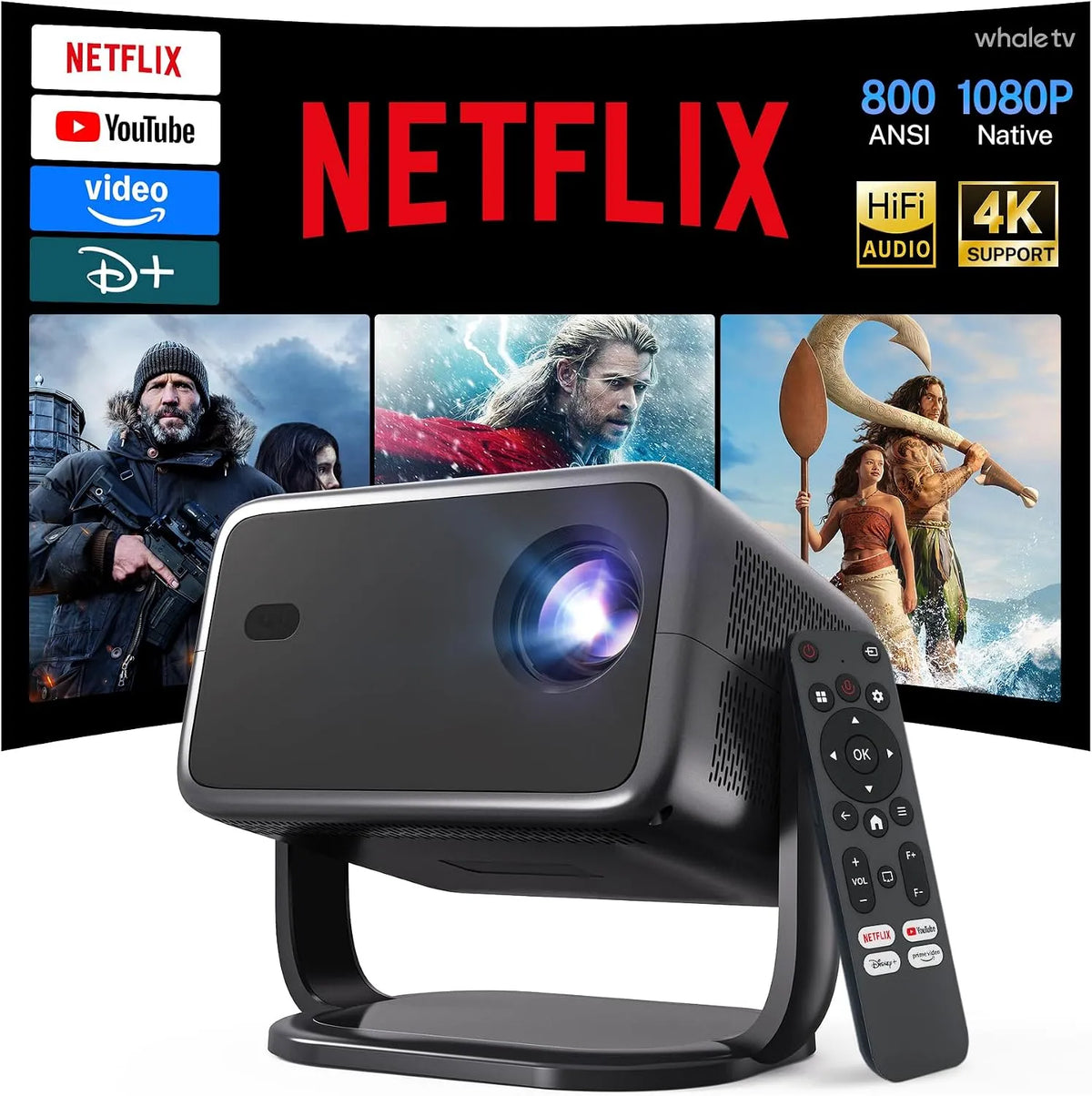 Projector, 800 ANSI, 1080p, Compatibel met Netflix: intelligente 1080p natief