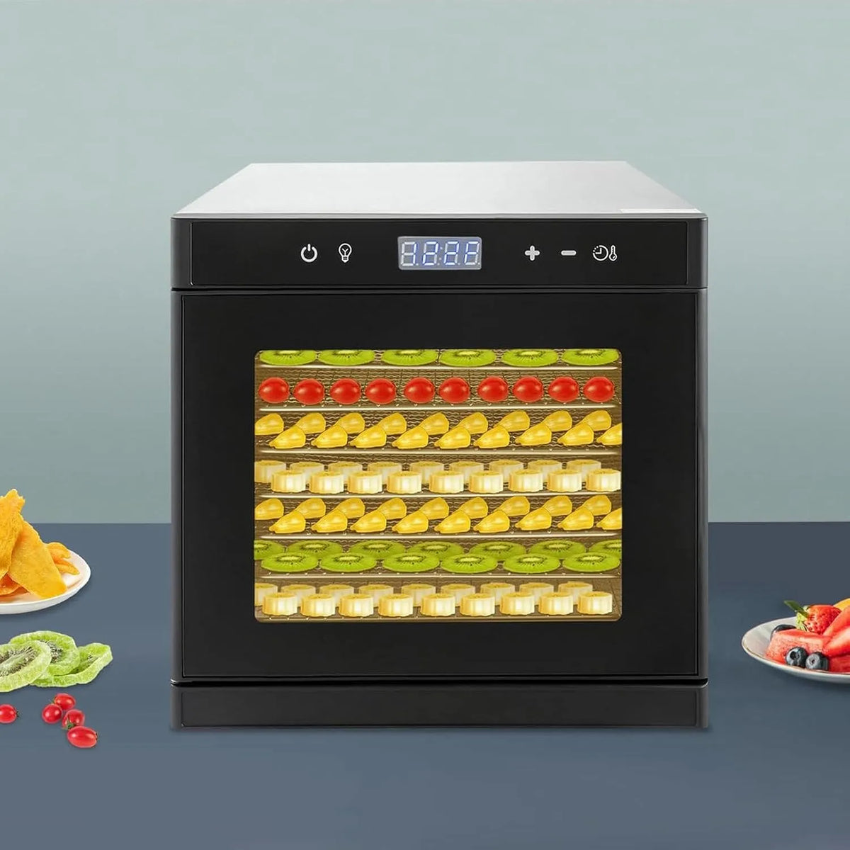Voedseldroger, 1000 W, timer, Commerciële Met 8 Laden, Verstelbare Timer En Temperatuurregeling, Roestvrijstalen Droger Voor Schokkerig Kruidenvlees