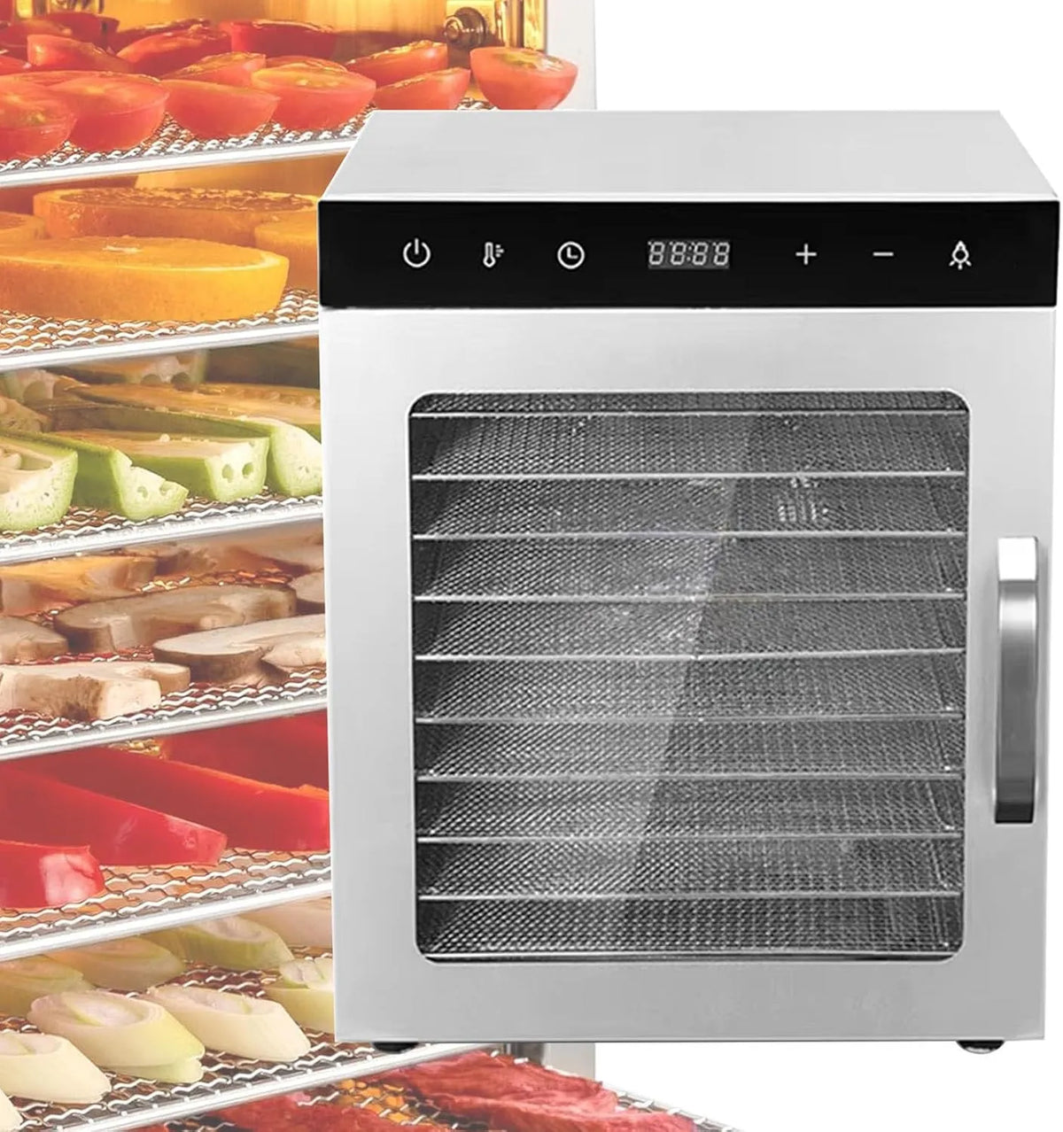 Voedseldroger, roestvrijstalen behuizing, timer, CommerciëLe Fruit Groente Droger Maker, Voedsel Dehydrator Machine, 800W Elektrische Voedsel Droger