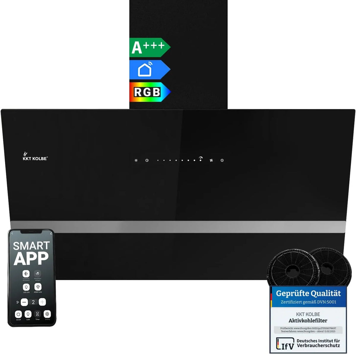 EASY9005SM afzuigkap, 90 cm, KKT KOLBE wandkap, keukenventilatie met instelbare afzuigstanden
