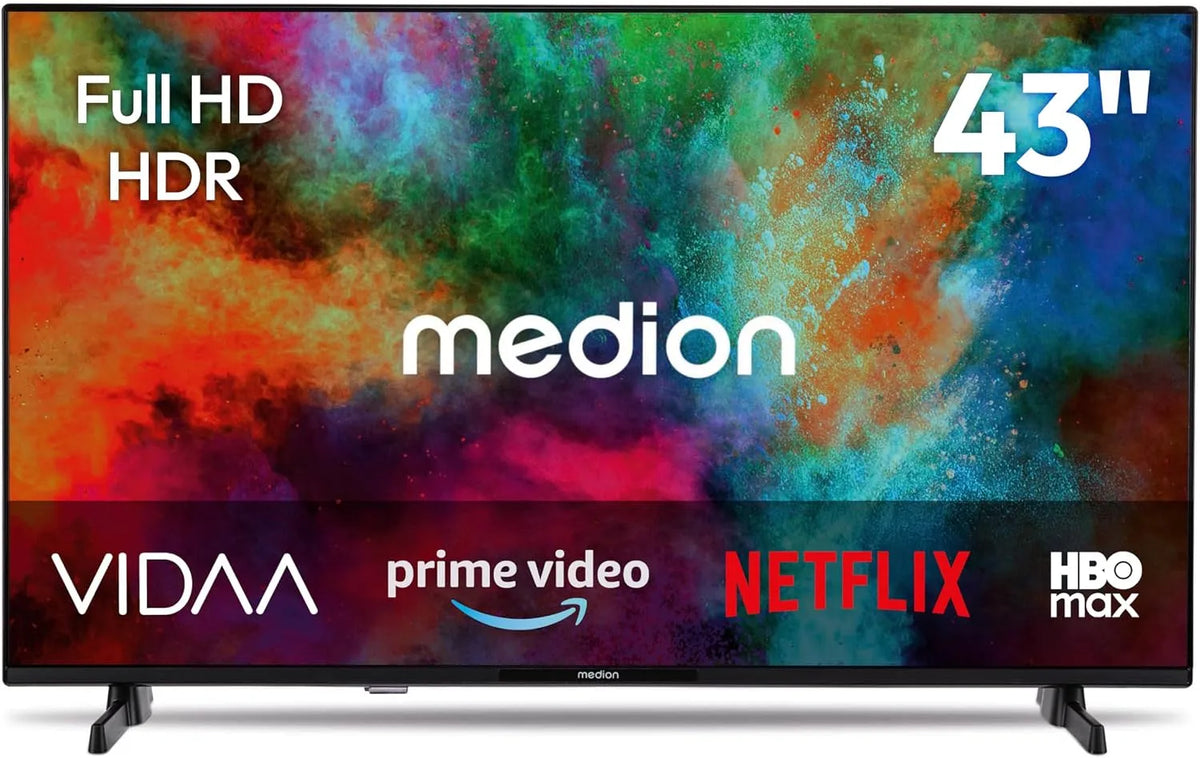 MD843101 MEDION 108 Smart TV, 108 cm, Bluetooth-connectiviteit, cm 43' HD TV HDR VIDA Store Prime Video Disney+ DAZN HbbTV PVR Bluetooth HD+