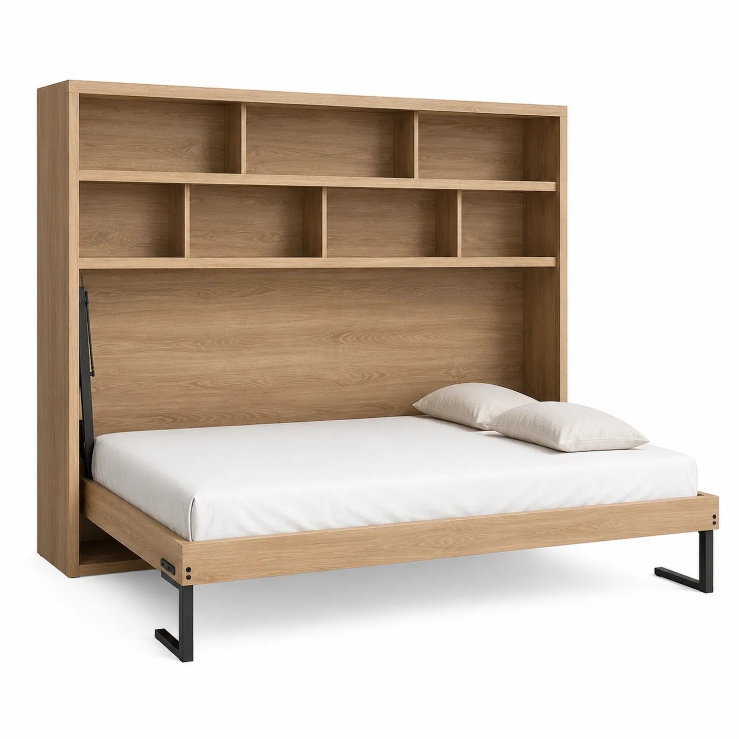 Cama plegable de madera con estantería 200x160 cm