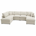 Sofá modular en forma de L con chaise longues de poliéster beige