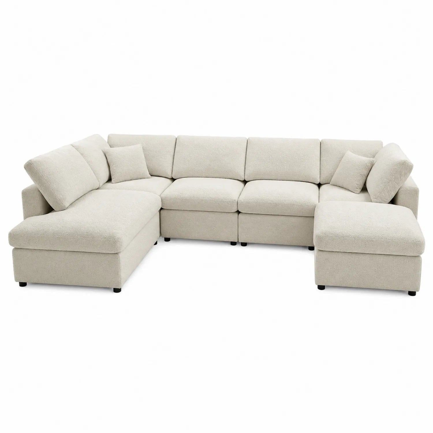 Sofá modular en forma de L con chaise longues de poliéster beige