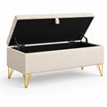 Banco de almacenamiento de tela beige con patas de metal dorado 120x45x45 cm