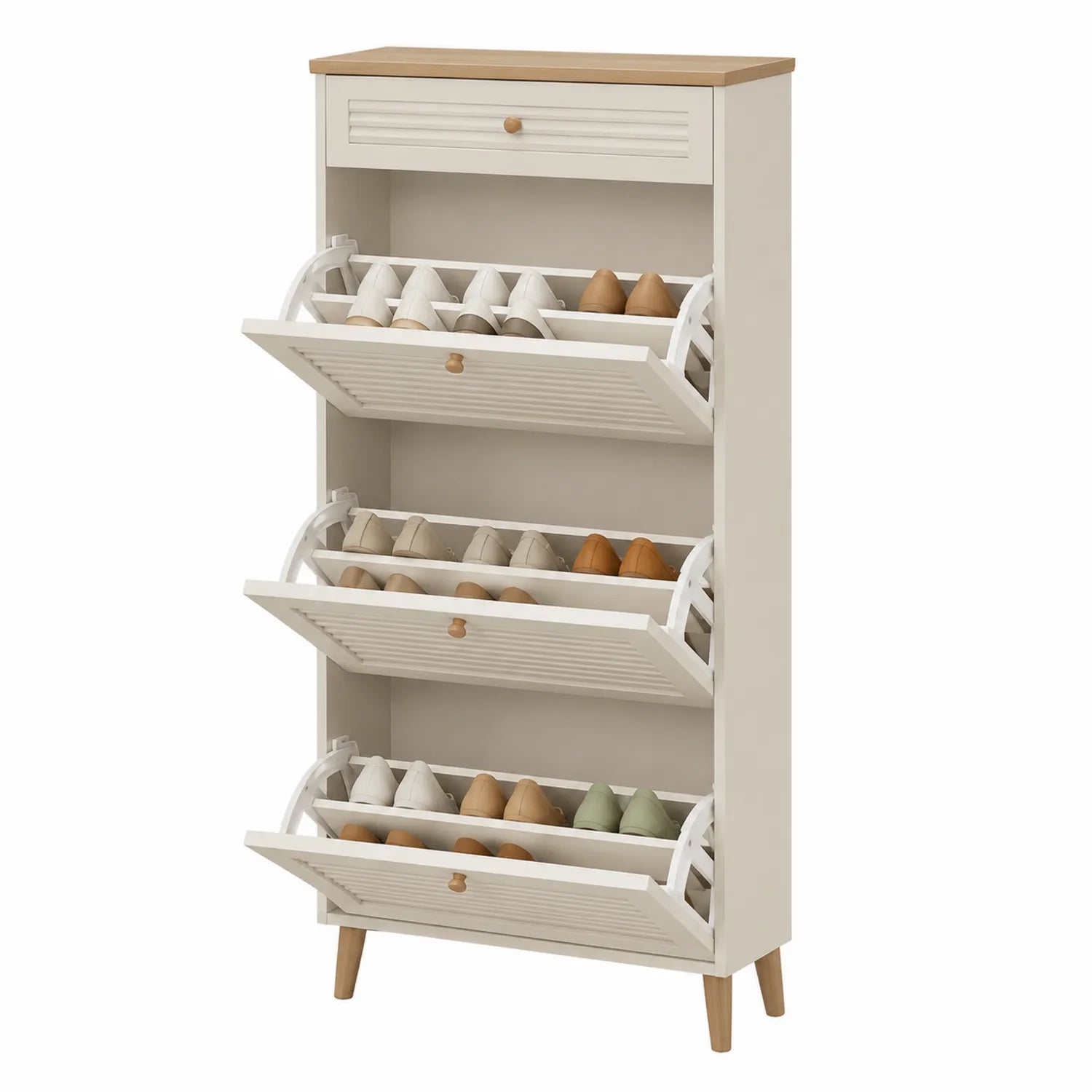 Zapatero de MDF Blanco 3 Niveles 60x24x120 cm