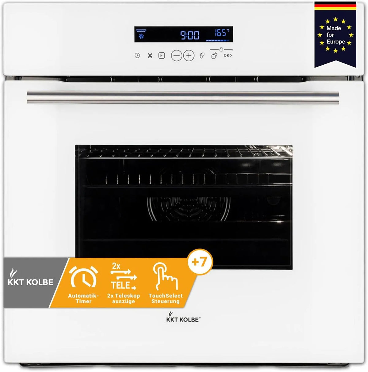 EB8015W elektrische oven, 3,3kW, 60 cm, timer, automatische werking, Inbouw oven 60 cm, Circulerende lucht, Hete lucht, Telescopische uittrekelementen