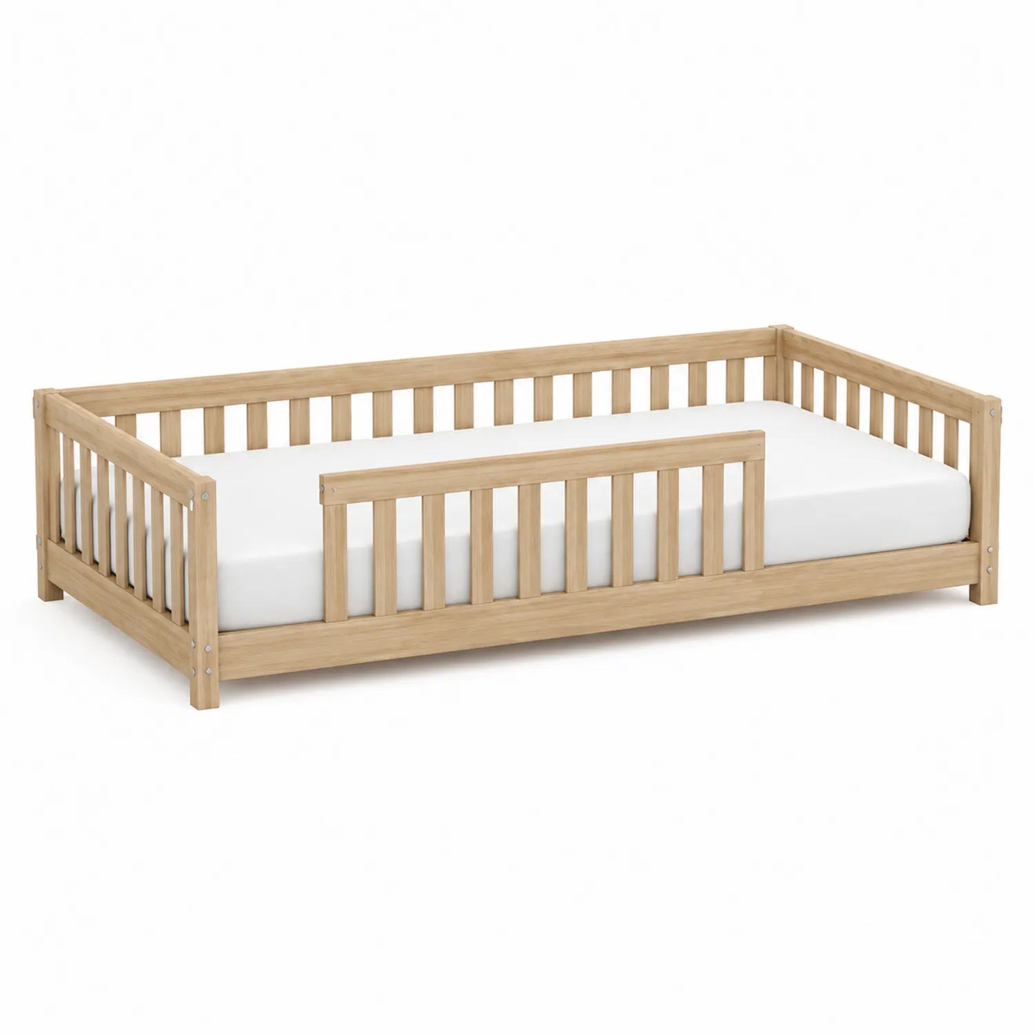 Cama infantil de madera maciza con barandilla 140x70 cm