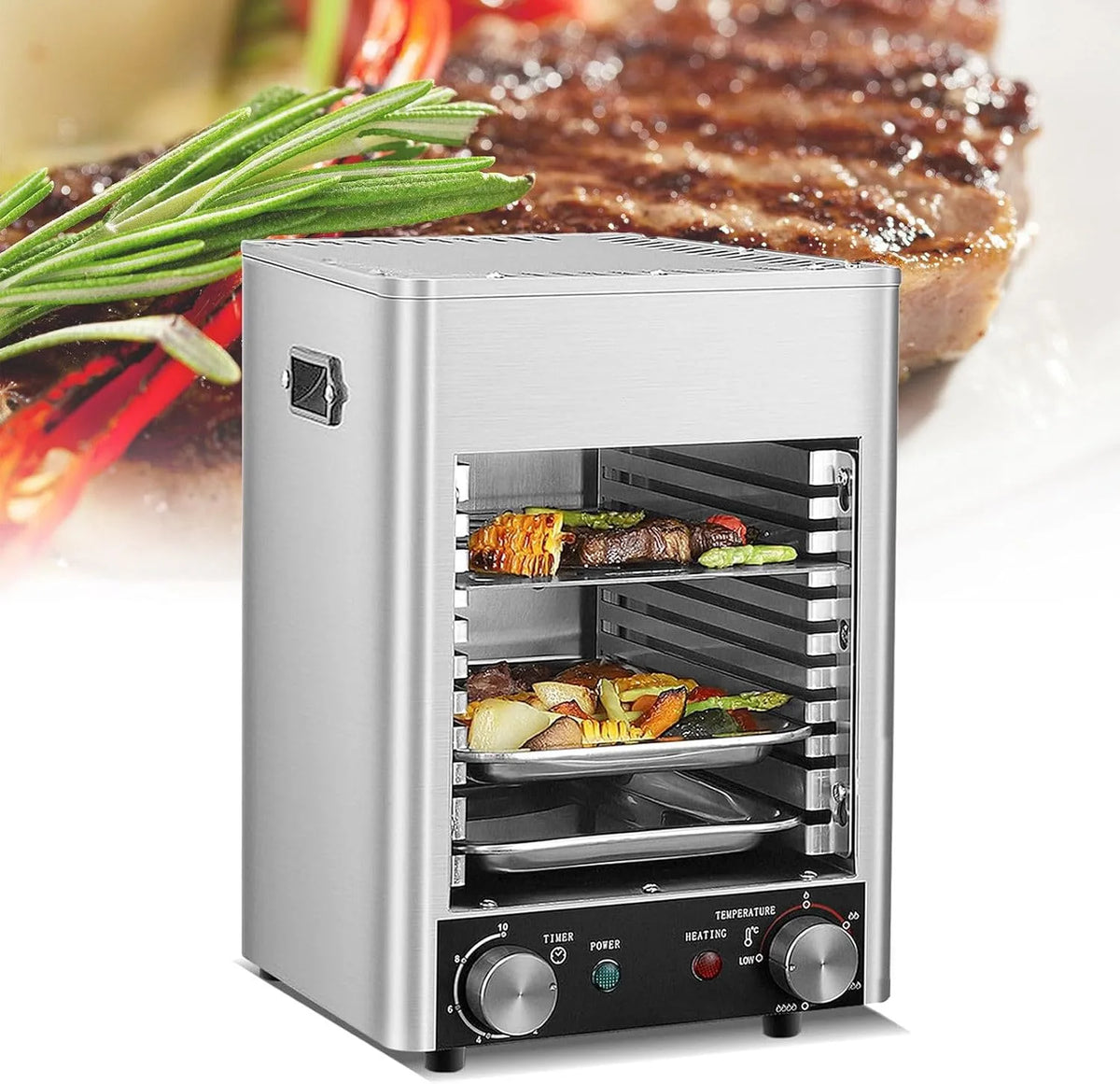 Elektrische oven, Commerciële Binnengrill, 10- Laags Grill, met 10 Minuten Timing en 800°C Temperatuuraanpassing, Commerciële met Lade