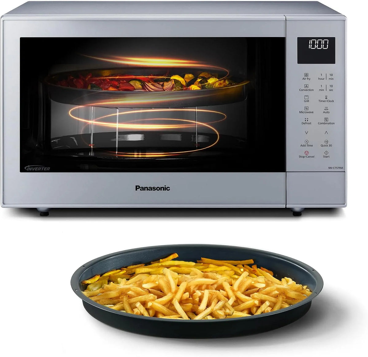 Panasonic NN-CT57RMEPG magnetron, 1000W, invertermotor, automatische werking, heteluchtfunctie, 27L 4-in-1 Combi Inverter met Airfryer