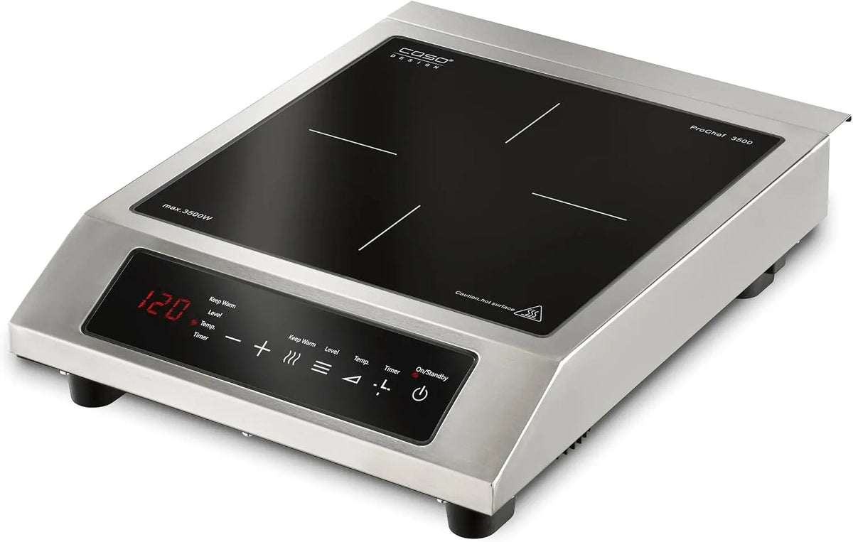 Caso inductiekookplaat, 26 cm, roestvrijstalen behuizing, timer, ProChef 3500 Mobiele, krachtige 3500 watt, 24-uurs timer