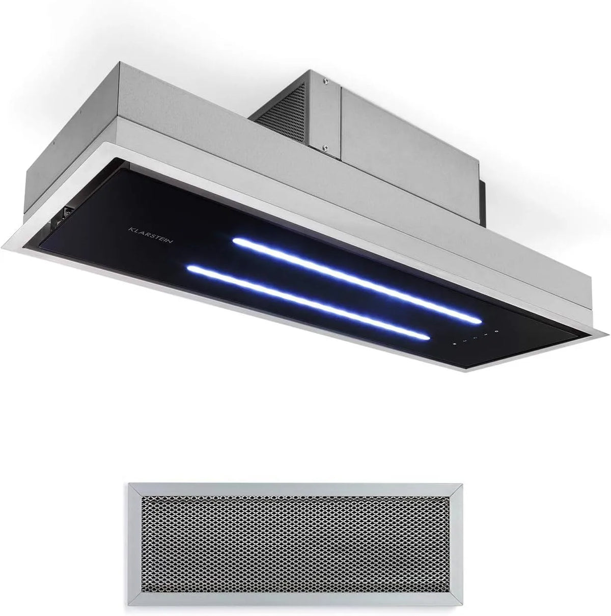 Klarstein M3/H afzuigkap, 59 dB, roestvrijstalen behuizing, digitaal display, High Line Plafond, 77cm Breed, voor Keuken Inbouw, glas LED Display -