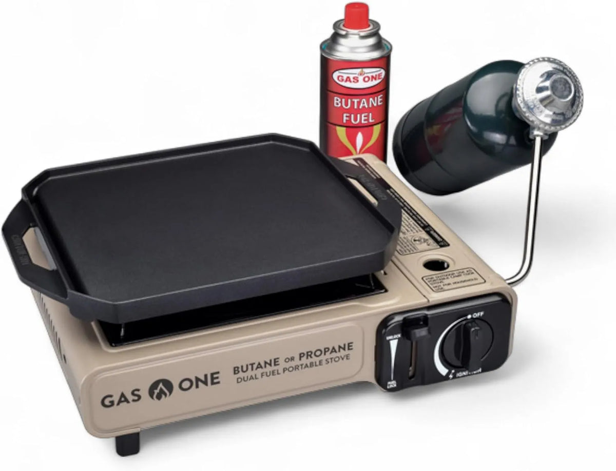 GS-3400P-KIT gaskookplaat, GasOne propaan- of butaangasfornuis met platte bovenplaat inbegrepen, gegoten aluminium met antiaanbaklaag