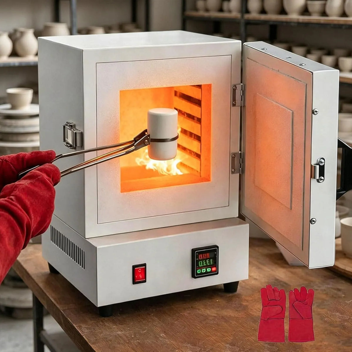 Elektrische oven, 2000 W, Elektrische keramische oven, moflaven tot 1150 °C met digitale bediening, compacte smeltoven voor gegoten metaal