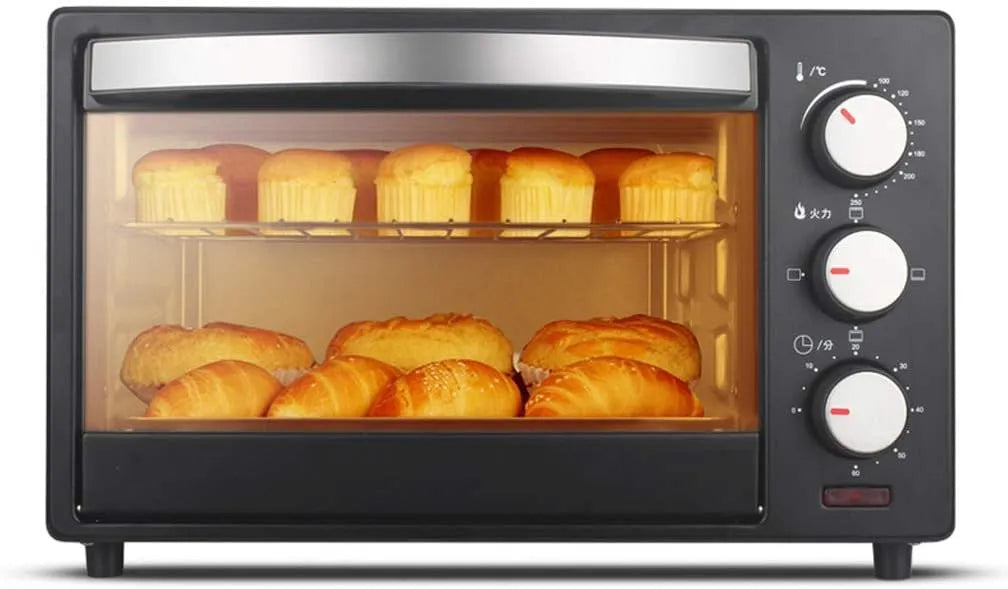 Elektrische oven, 1360 W, gehard glas, timer, instelbare temperatuur, 0-250 graden Celsius en 60 minuten timer, multifunctionele cake, zoete aardappel