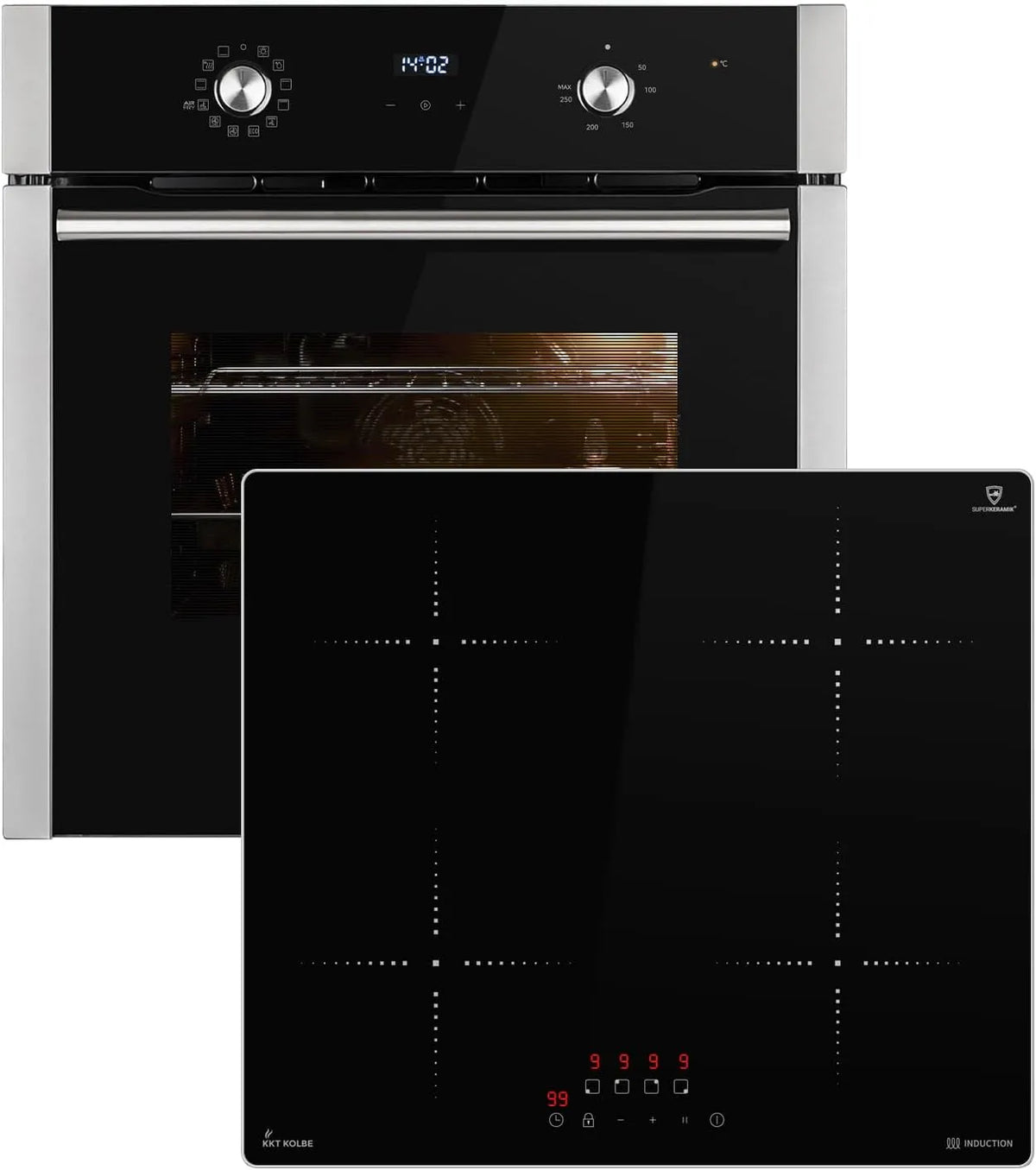 BO8810SS IH85900ED elektrische oven, timer, automatische werking, Fornuis: 60cm Inbouw oven + 59cm Inductie kookplaat, Hete lucht