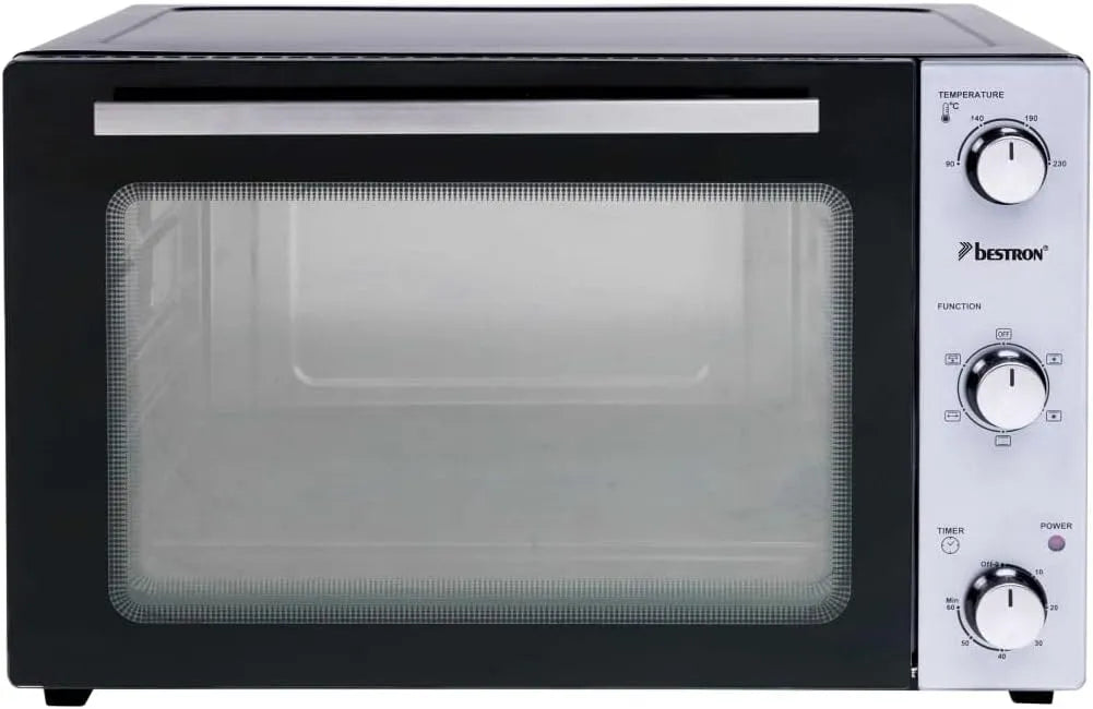 Elektrische oven, 2000W, roestvrijstalen behuizing, draaispitfunctie, Bestron Grill Bakoven met draaispit, mini-oven met 55 L