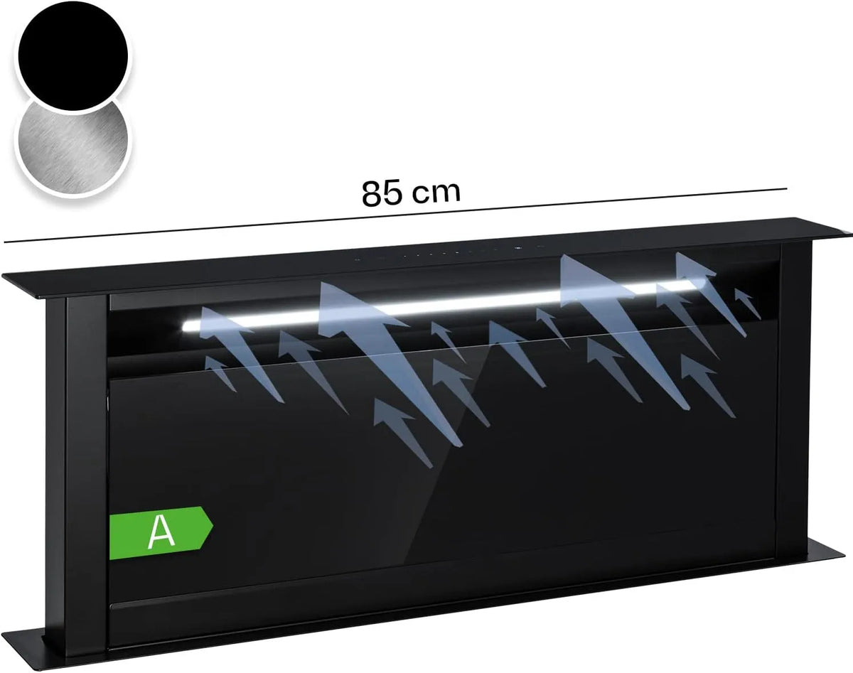 Klarstein afzuigkap, 90 cm, timer, stille werking, Downdraft 90 cm, Uitschuifbare Afvoer/Recirculatie, 714 m3/u met Boost-modus