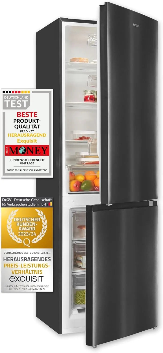 Exquisit KGC320-95-E-040C koel-vriescombinatie, 315 l, 60 cm, inoxlook-az, deuraanslag verwisselbaar