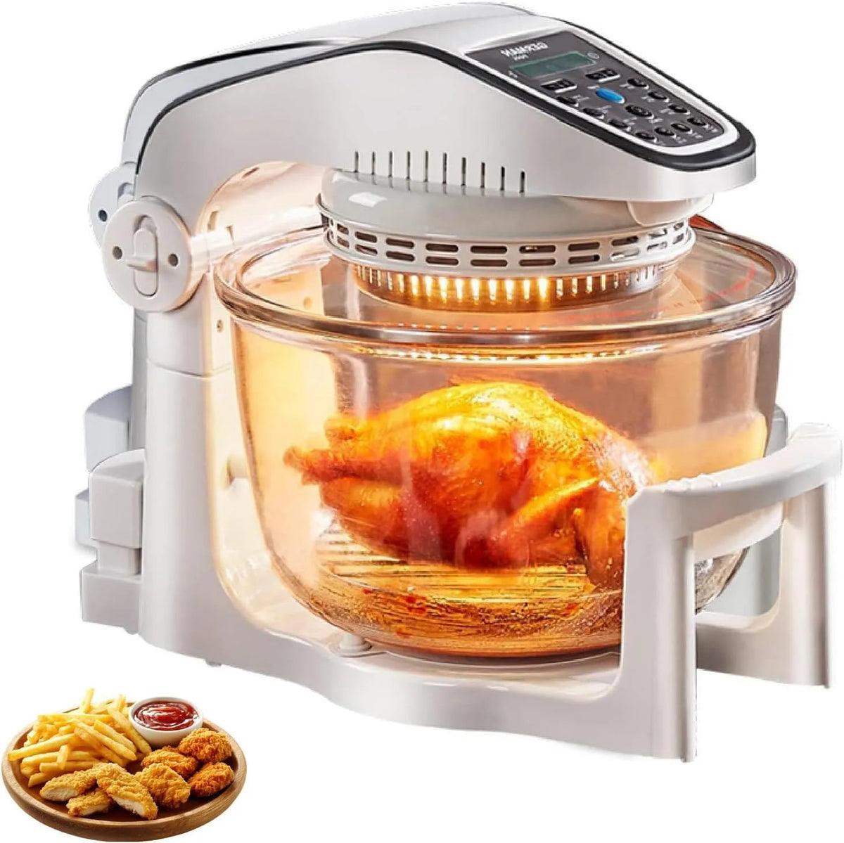 Elektrische oven, heteluchtfunctie, 220V halogeen heteluchtoven met 10 voorgeprogrammeerde standen, frituren en toasten.
