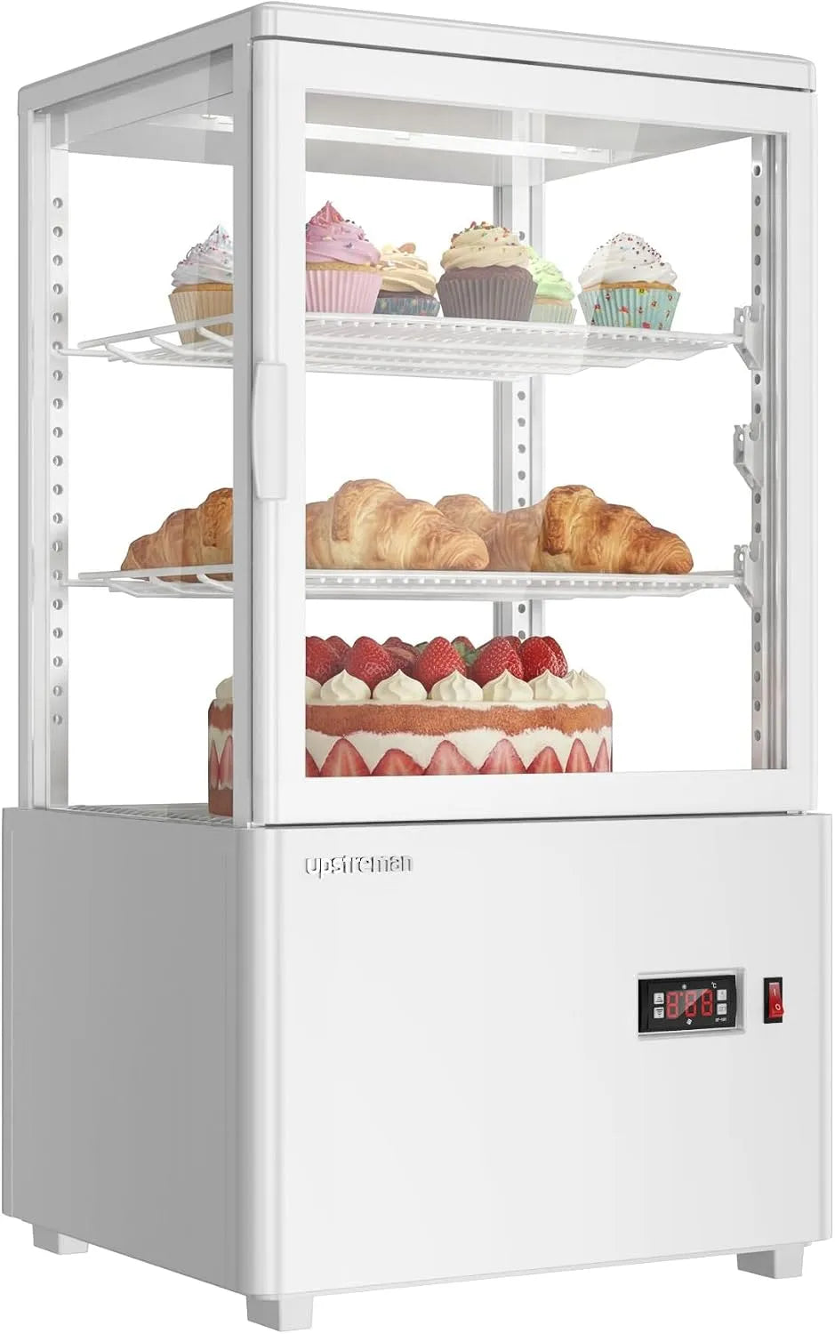 CD-58 koelvitrine, Upstreman 58 L, 4-zijdig ESG-veiligheidsglas, koeltoonbank voor taarten