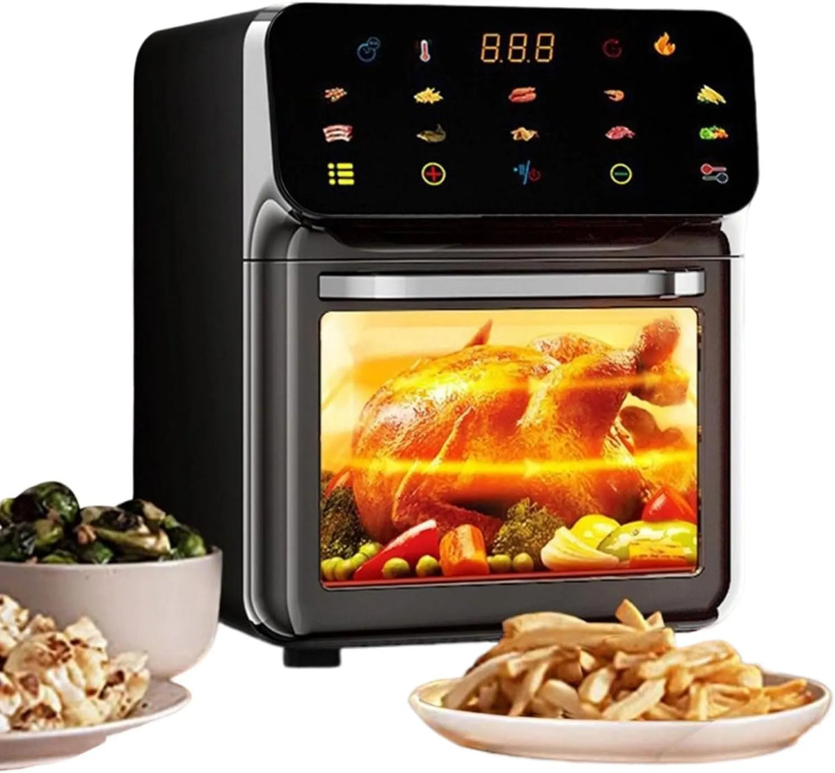 Friteuse, heteluchtfunctie, Lucht Combinatie, Keuken Heteluchtoven Airfryer, 15L Apparaat Met Kijkvenster Voor Gezin Met 2 Roosterniveaus