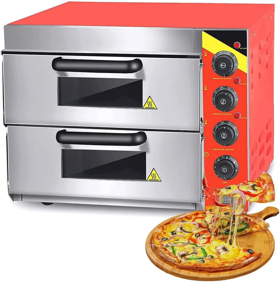 Pizzaoven, 3000W, timer, Elektrische Pizza Oven, 3000W Commerciële Aanrecht Dubbellaagse Oven Met 120 Minuten Timer, Temperatuur Instelbaar 0-350°C