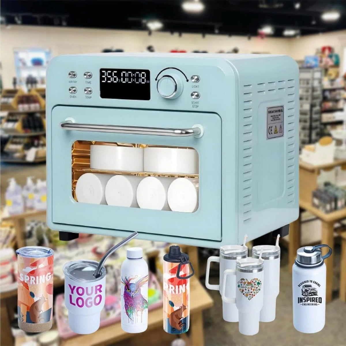 Elektrische oven, 1400 W, heteluchtfunctie, Sublimatieoven voor het bedrukken van grote hoeveelheden bekers