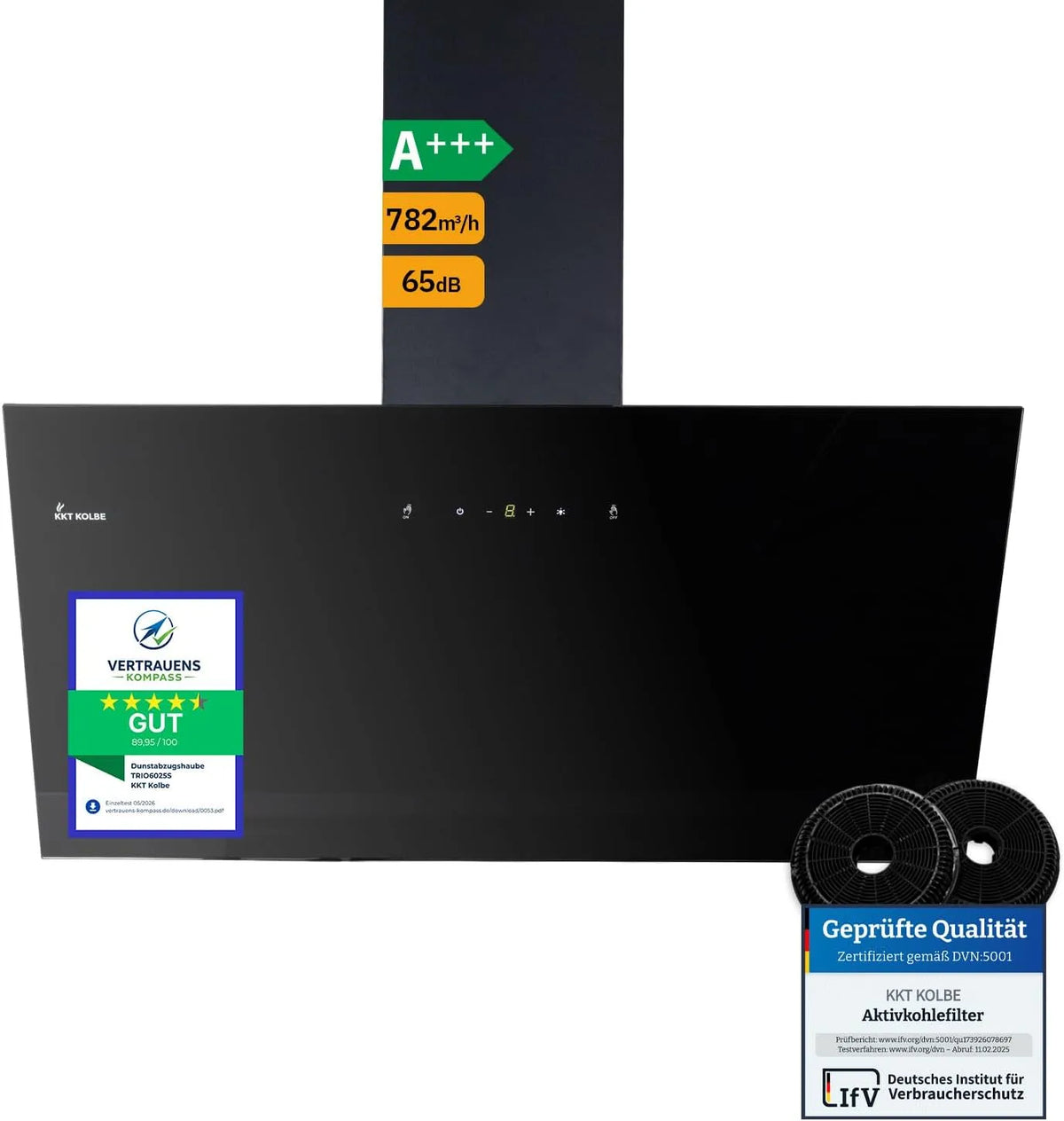 TRIO8025S afzuigkap, 80 cm, KKT KOLBE 80 cm, circulatielucht afvoerlucht, wandkappen kopvrij, sensortouch-bediening